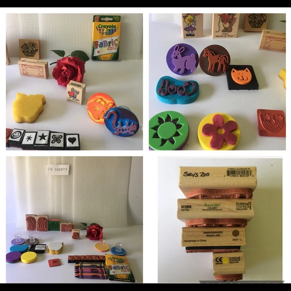 Vintage Suzy's Zoo Wooden Rubber Stamps Craft Foam Mesh Sheet Bundle